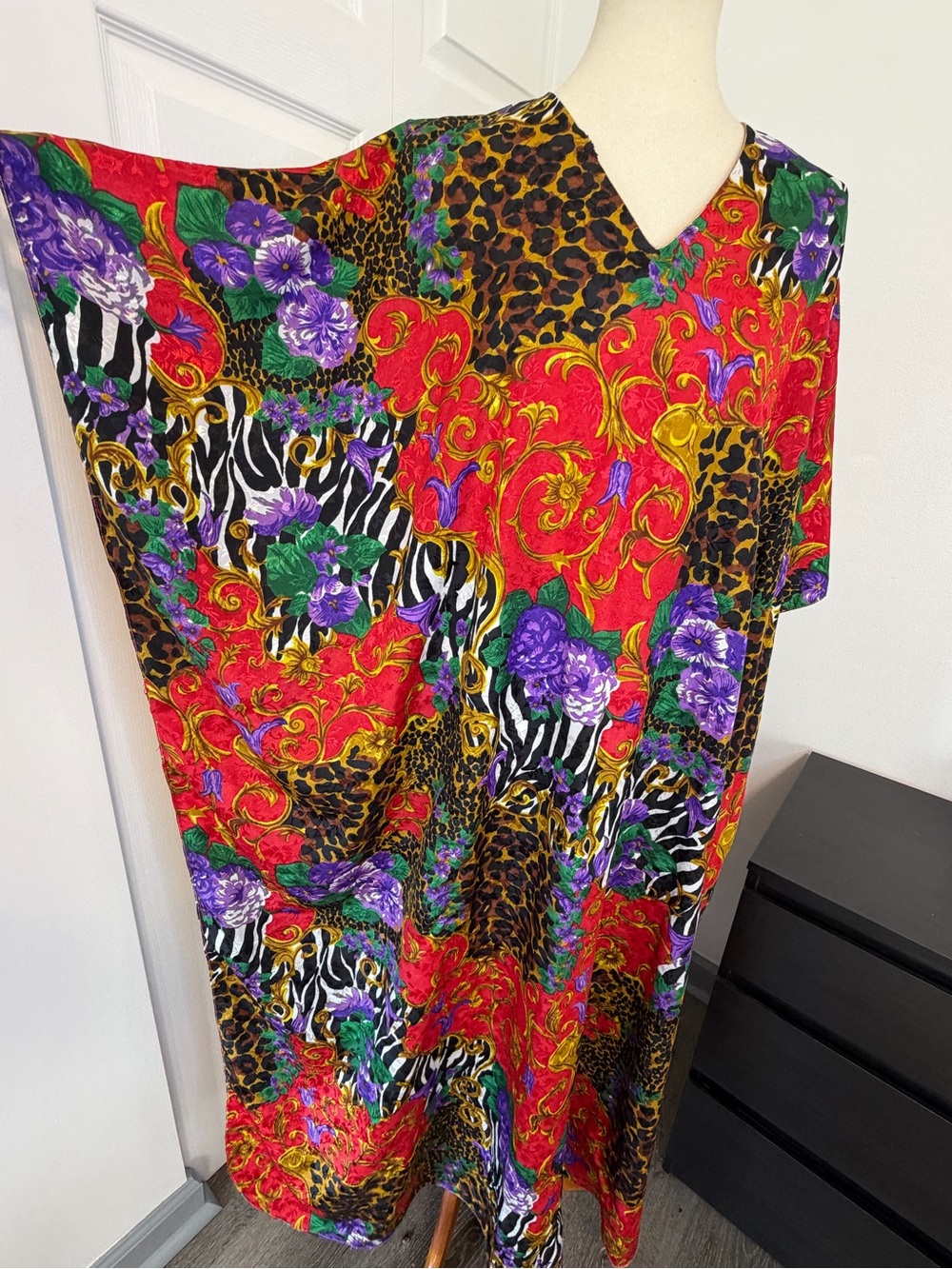 Vintage Vibrant Floral & Animal Print Kaftan